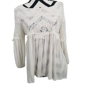 ADIVA Lace 3/4 Sleeve Peasant Blouse Size S